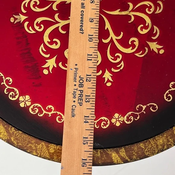 Gold &Red Italian Florentine Style Metal Round Pedestal Accent Table 16”x27”H